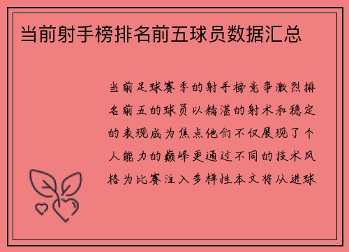 当前射手榜排名前五球员数据汇总