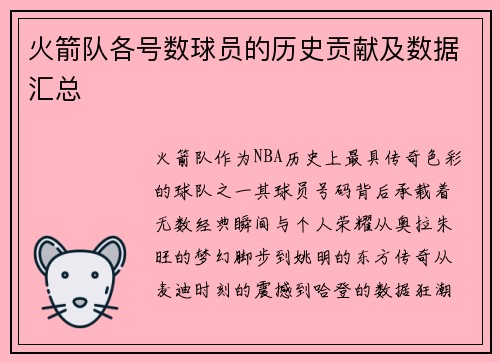 火箭队各号数球员的历史贡献及数据汇总