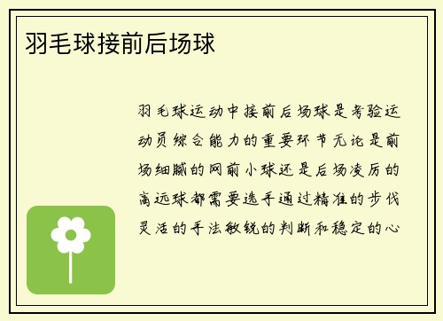 羽毛球接前后场球